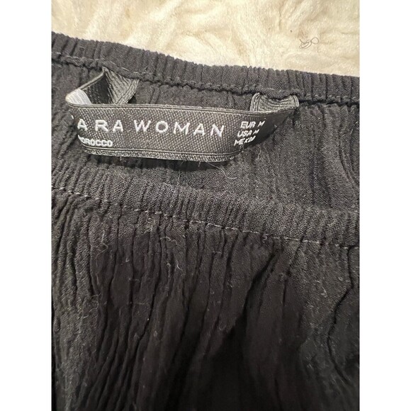 Zara Womens Black Cropped Flowy Sleeve Whimsigoth Witchy Boxy Medium‎ Top Shirt - Picture 4 of 4